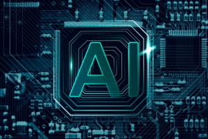 The image illustrating a futuristic microchip background, emblematic of AI technology and innovation.
